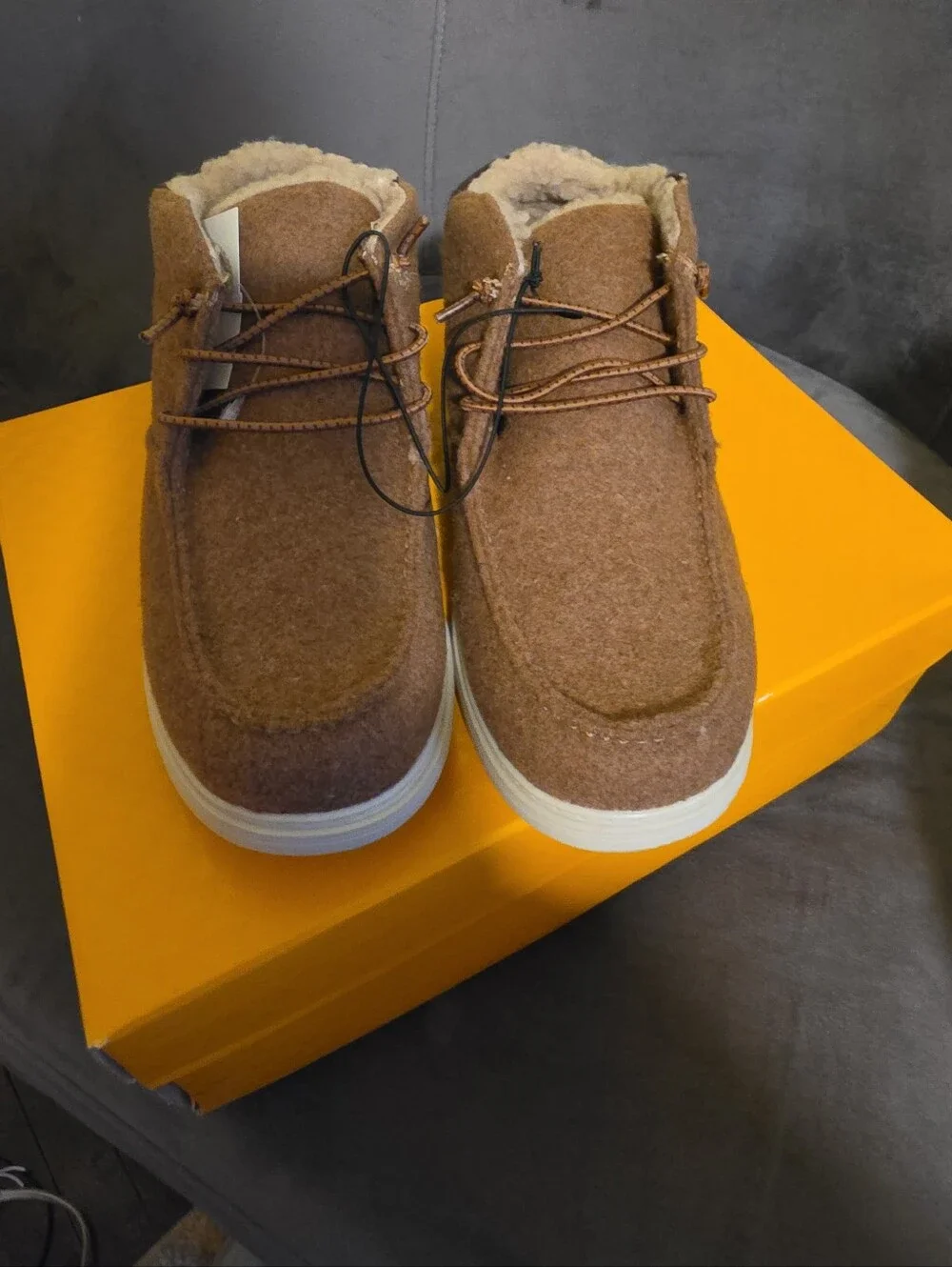 NIB Falls Creek Boys Size 3 Wayne Brown Faux Wool Lined Easy On Boots